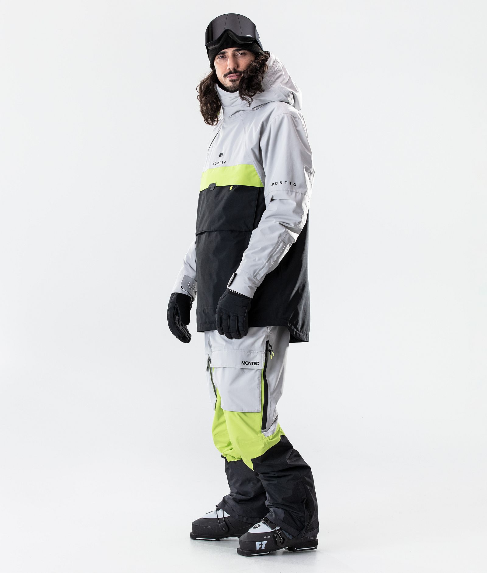 Montec Dune 2020 Veste de Ski Homme Light Grey/Neon Yellow/Black, Image 7 sur 8