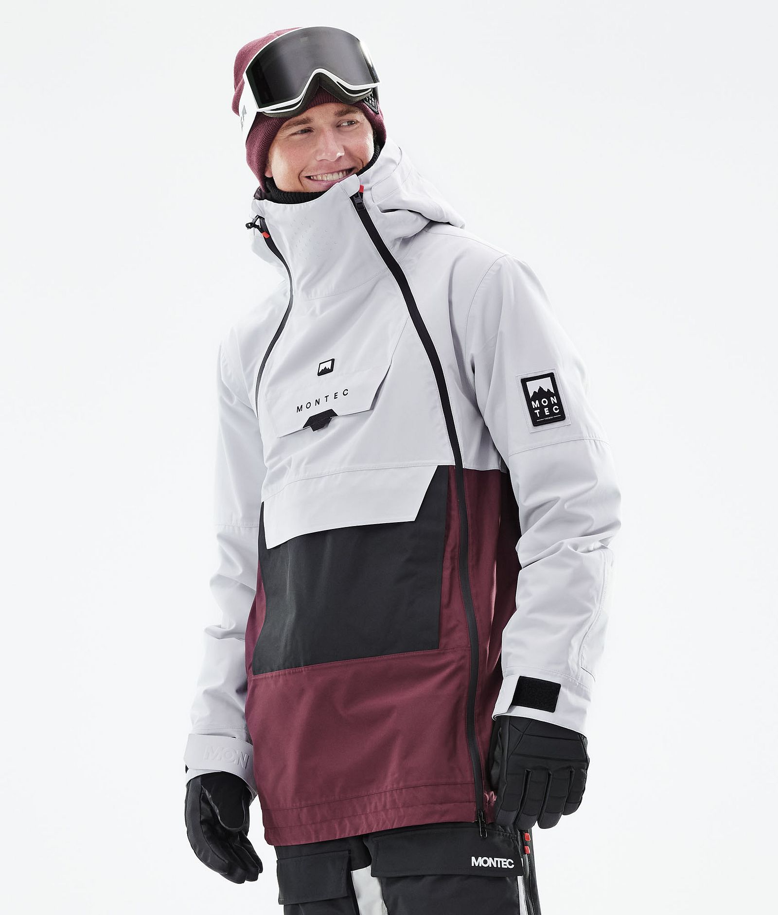 Montec Doom 2021 Kurtka Snowboardowa Mężczyźni Light Grey/Black/Burgundy, Zdjęcie 1 z 11