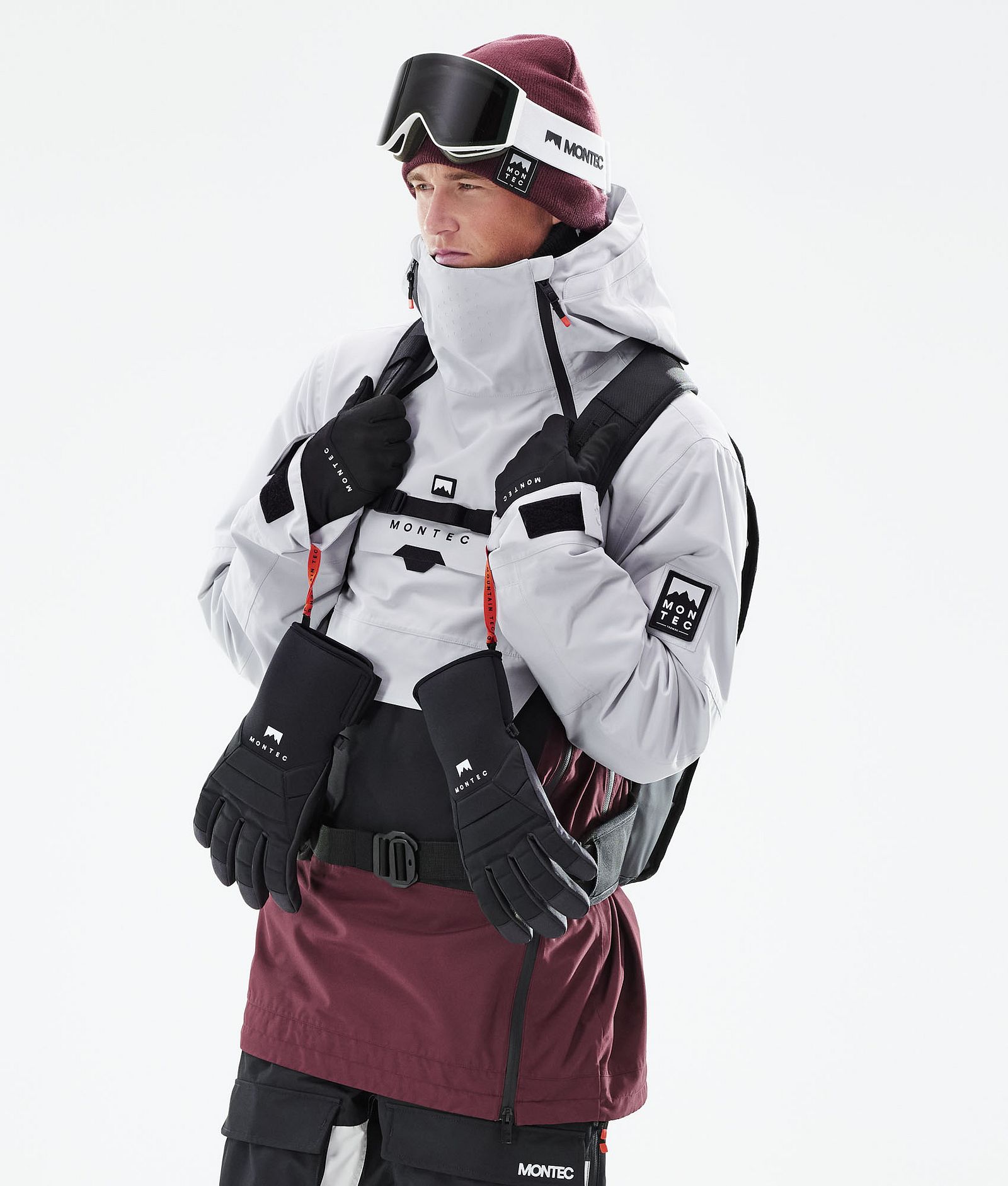 Montec Doom 2021 Kurtka Snowboardowa Mężczyźni Light Grey/Black/Burgundy, Zdjęcie 2 z 11