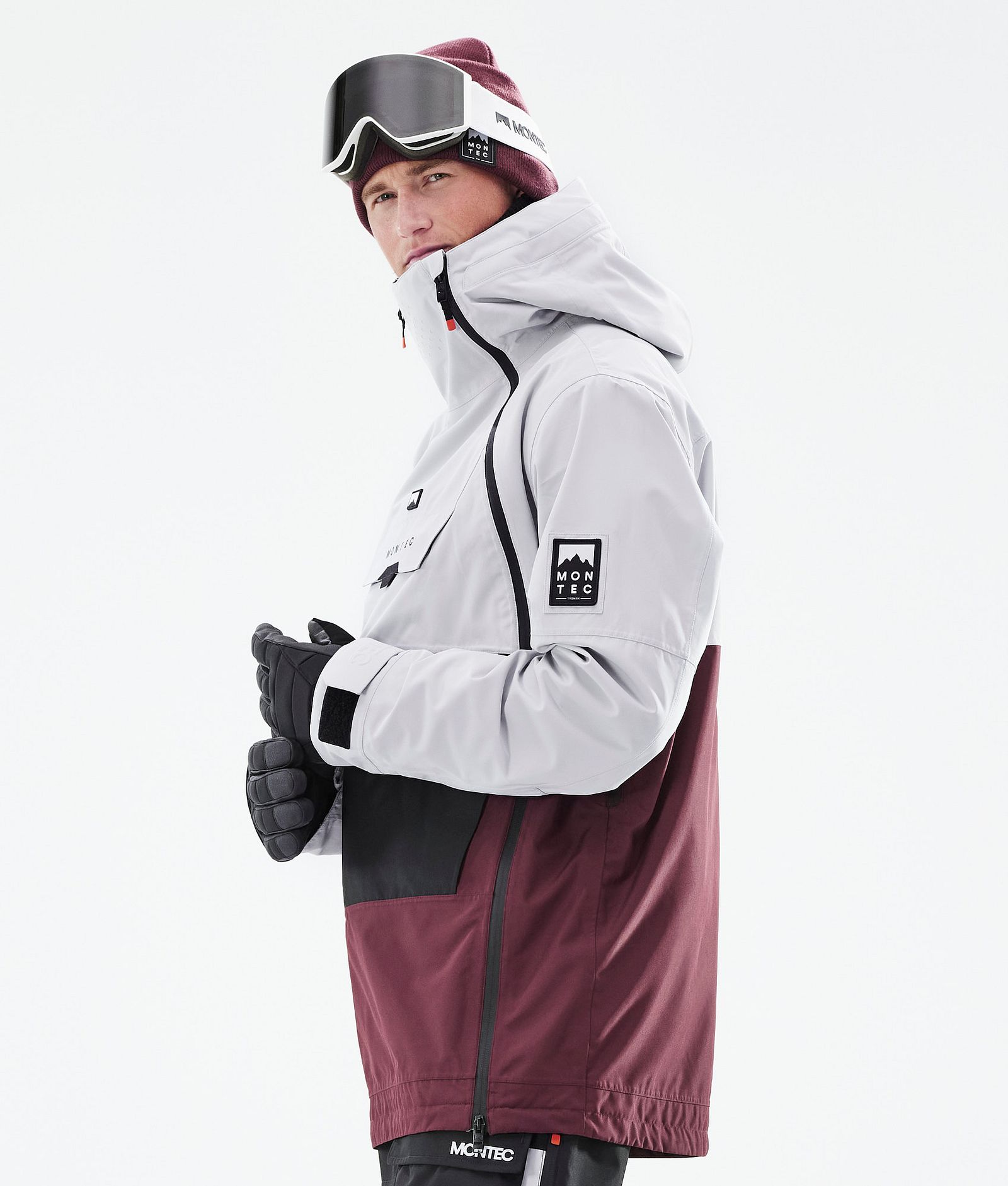 Montec Doom 2021 Kurtka Snowboardowa Mężczyźni Light Grey/Black/Burgundy, Zdjęcie 7 z 11