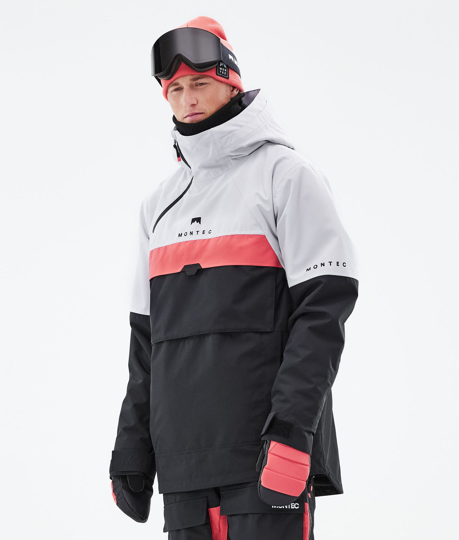 Montec Dune 2021 Kurtka Snowboardowa Mężczyźni Light Grey/Coral/Black, Zdjęcie 1 z 10