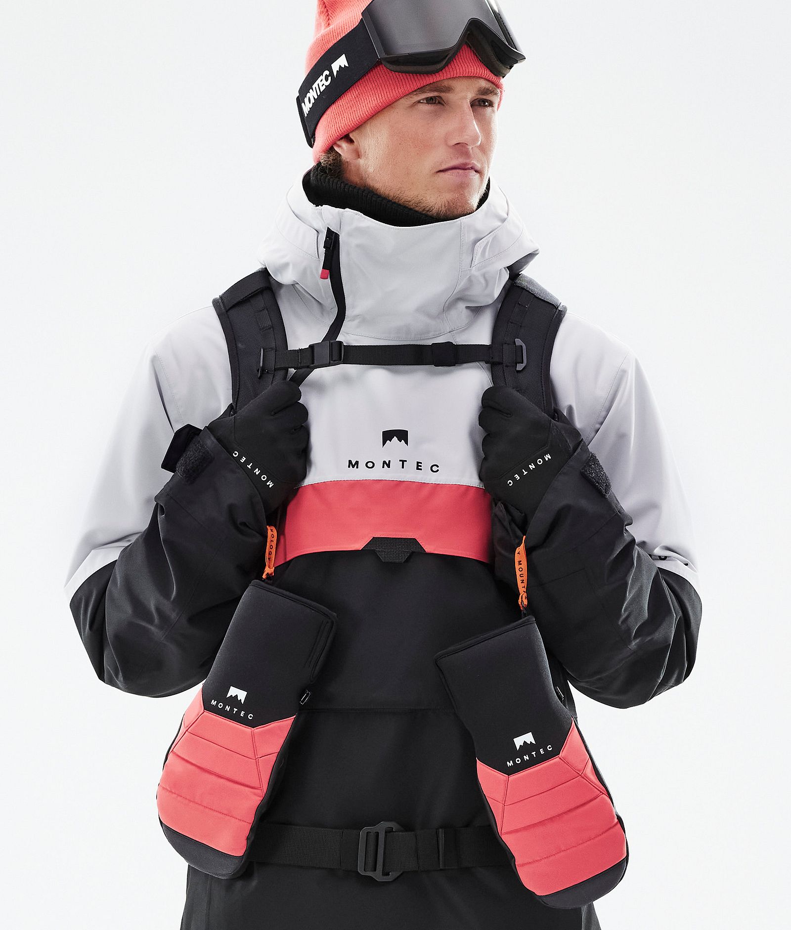 Montec Dune 2021 Kurtka Snowboardowa Mężczyźni Light Grey/Coral/Black, Zdjęcie 2 z 10