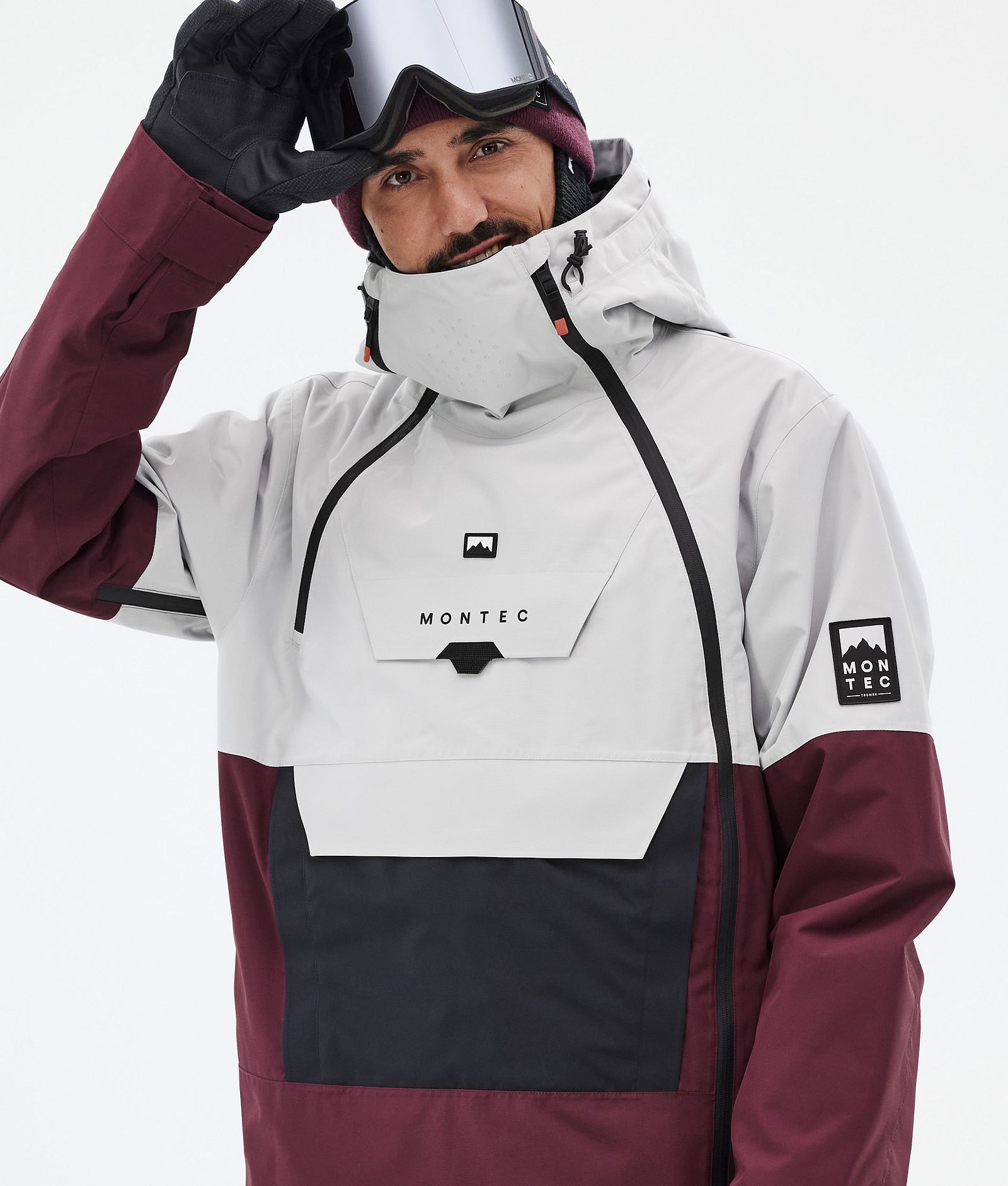 Montec Doom Veste de Ski Homme Light Grey/Black/Burgundy, Image 2 sur 11