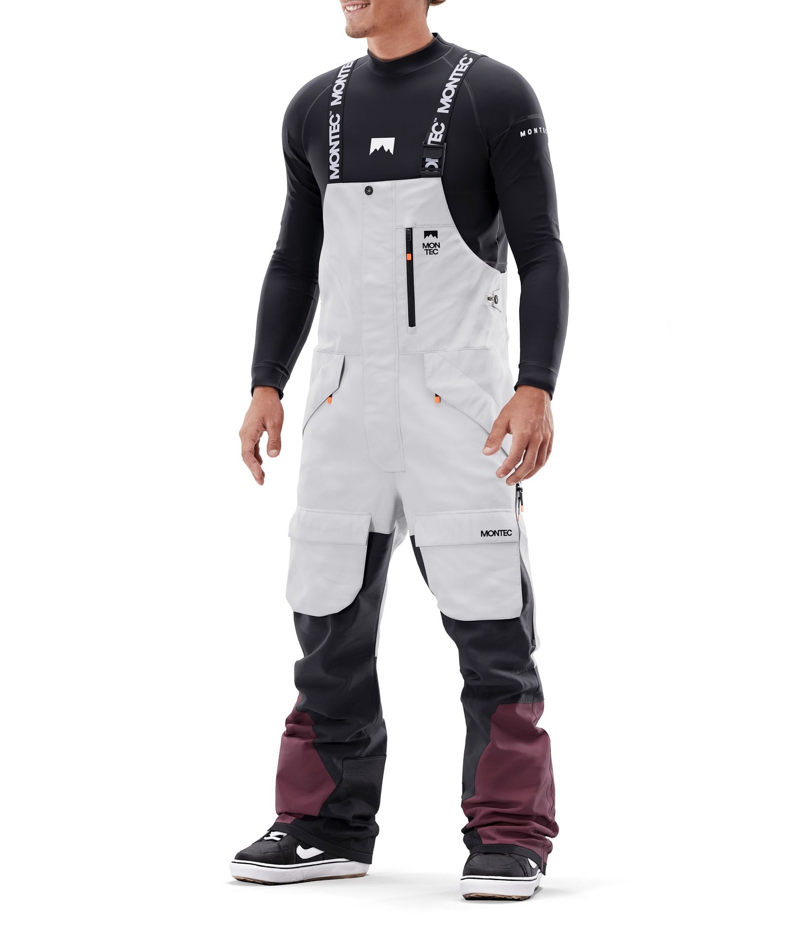 Montec Fawk Snowboard Pants Men Light Grey/Black/Burgundy