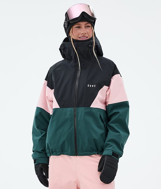 Dope Spartan W Snowboardjakke Dame Sport Black/Soft Pink/Bottle Green
